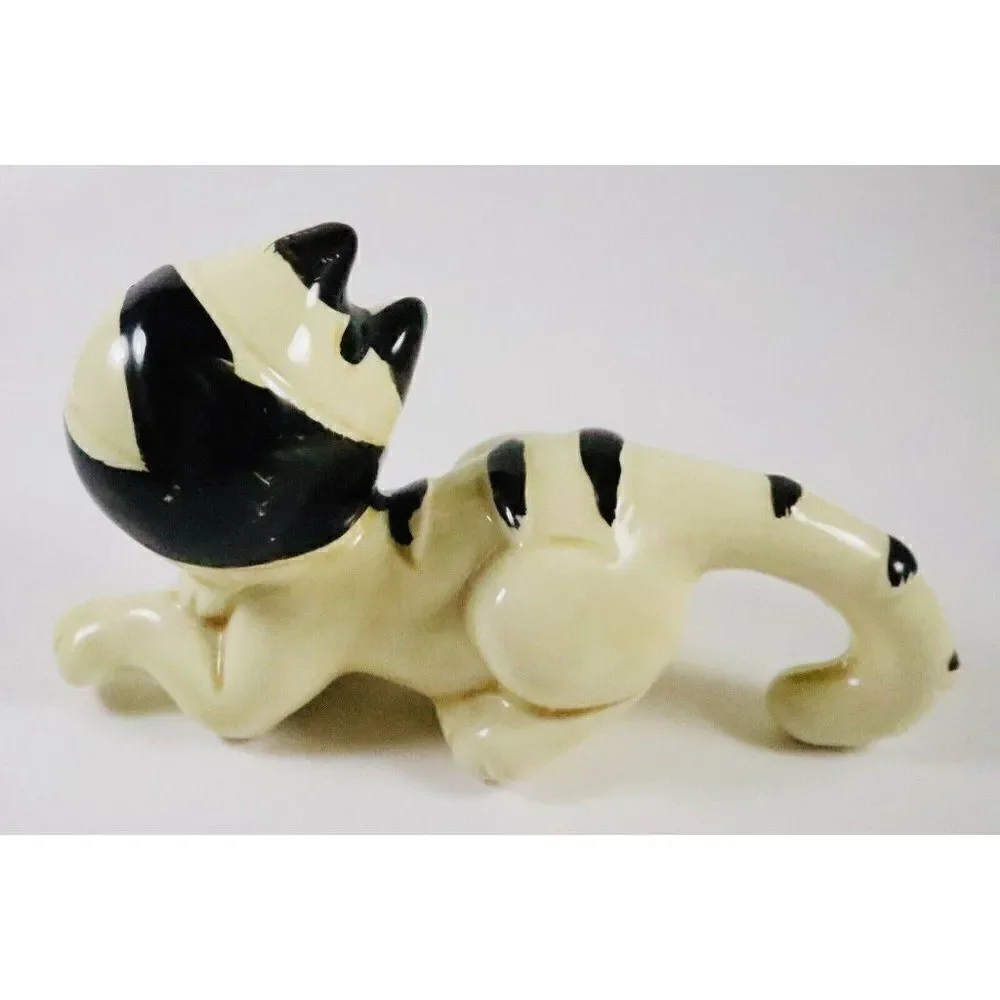 Vintage Ceramic Striped Funny Face Cat Figurine Silly Kitty Chubby Cheeks Kawaii